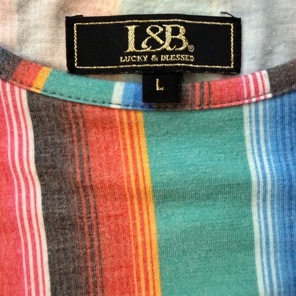 Lucky & Blessed Striped Tunic Top Boho 3/4 Sleeve Large L - Picture 4 of 6